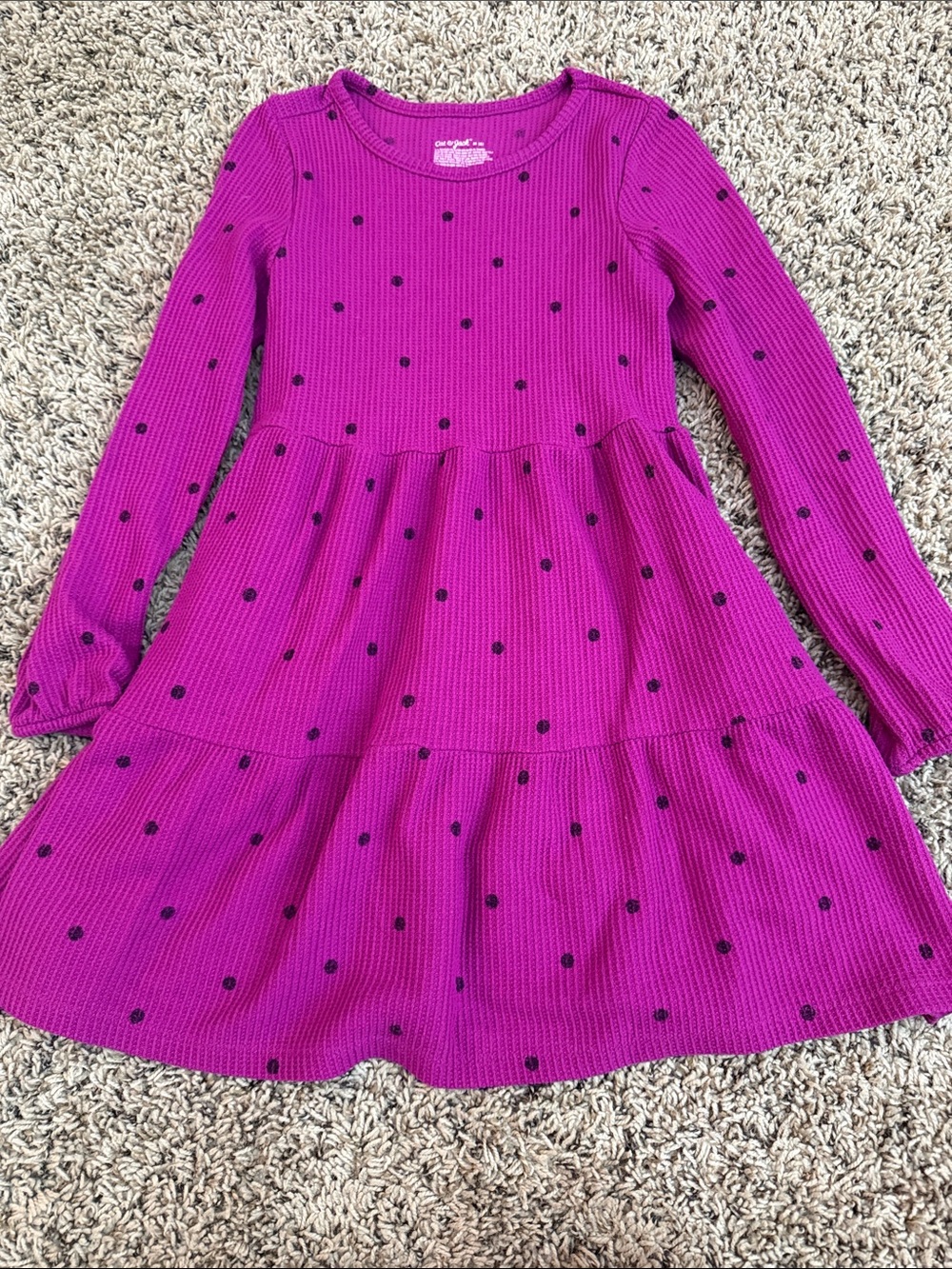 Cat & Jack Fuchsia Long-Sleeve Polka Dot Tiered Dress